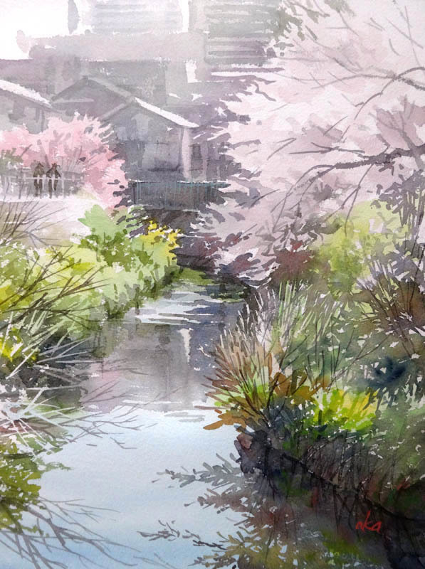 上大岡　大岡川　   珍しく桜のある絵です_f0253789_20524465.jpg