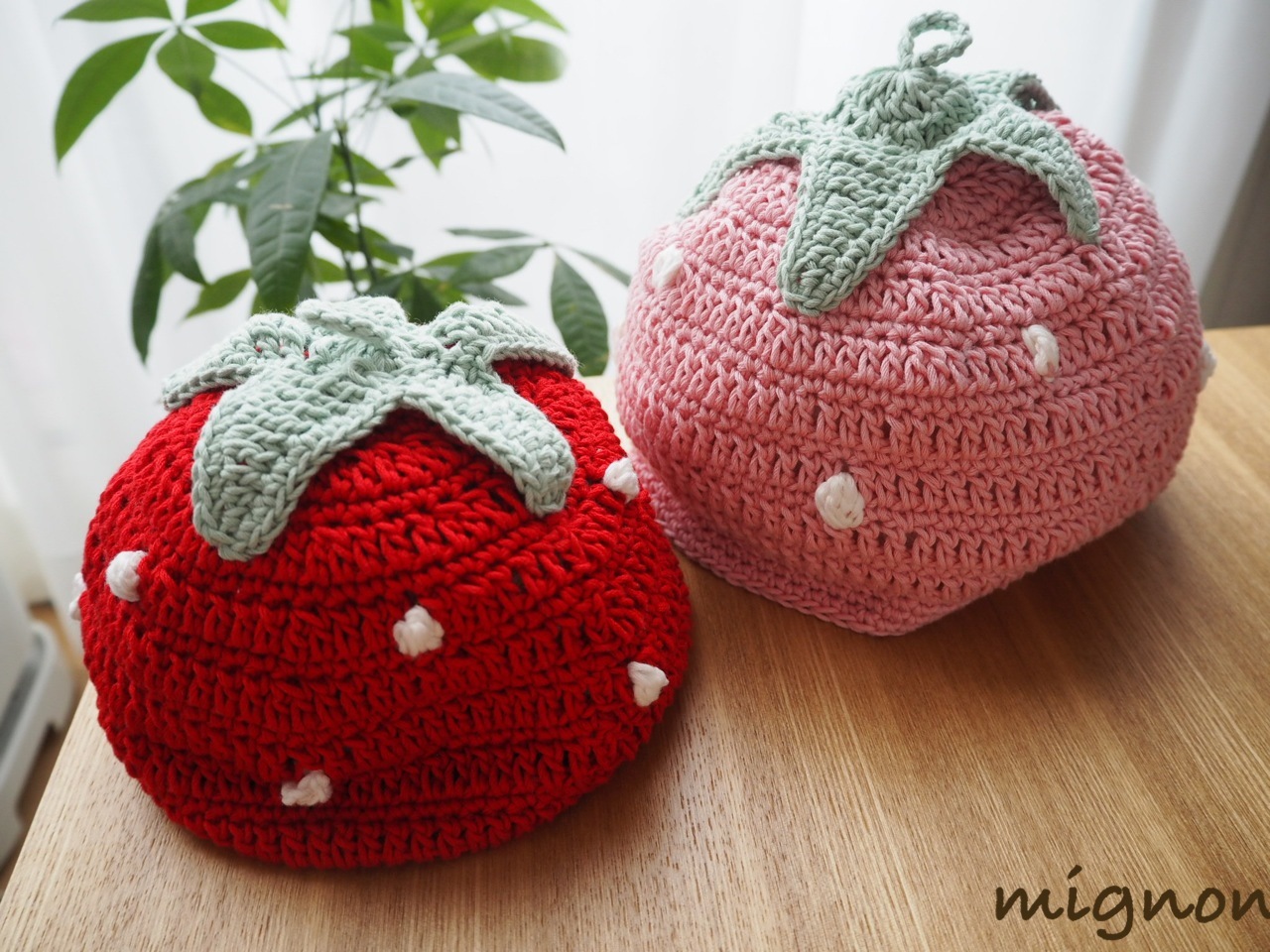 いちごニット帽 コットン糸で Mignon 手作り日記 いちごニット帽 コットン糸で Mignon 手作り日記
