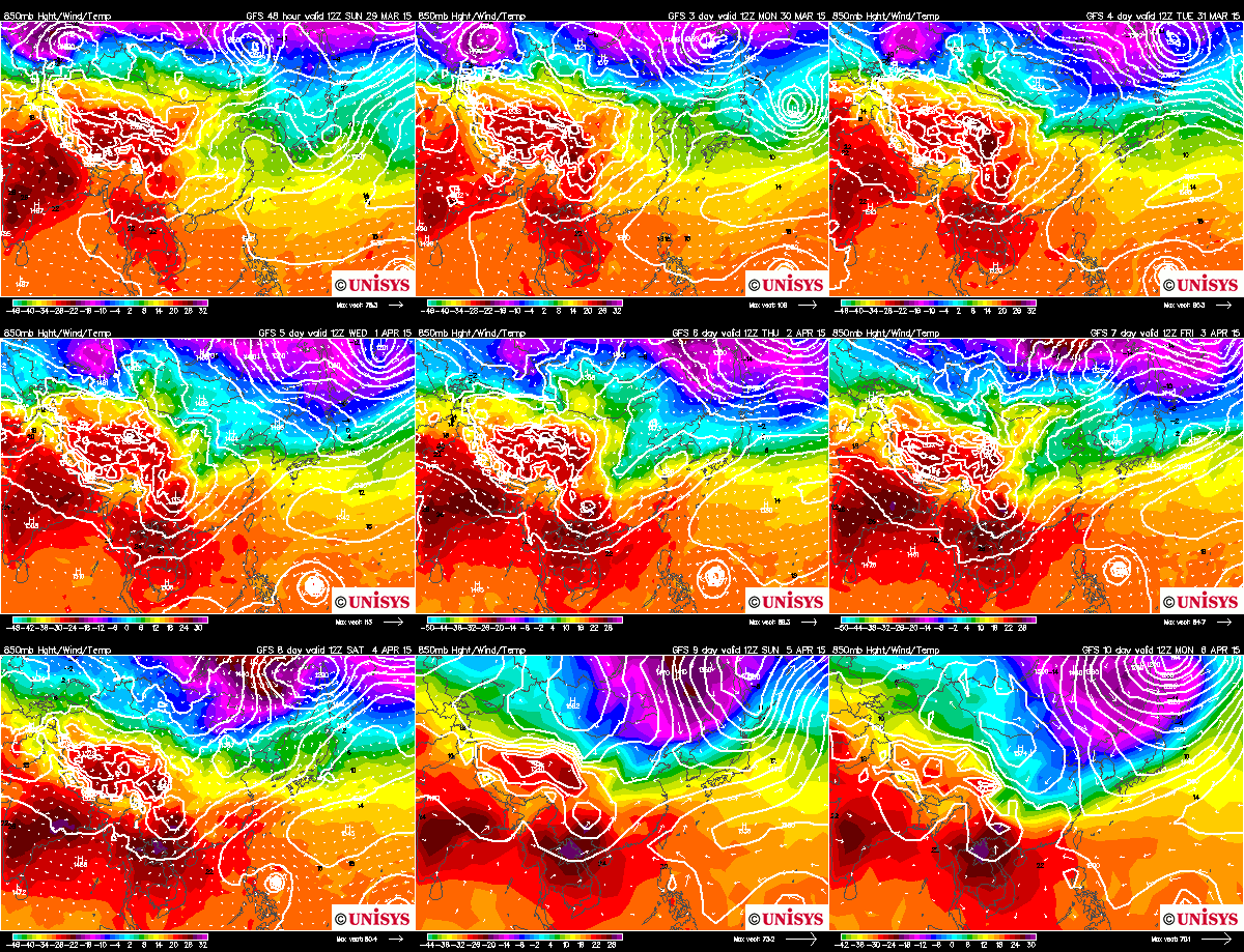 Unisys Weather　  GFS - EA - 850mb - 9Panel for East Asia（2015年3月28日版）+1ヶ月予報_e0037849_70926.gif