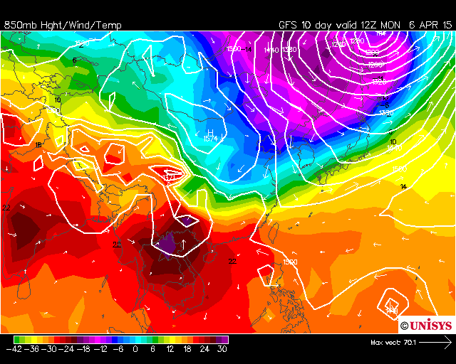 Unisys Weather　  GFS - EA - 850mb - 9Panel for East Asia（2015年3月28日版）+1ヶ月予報_e0037849_731928.gif