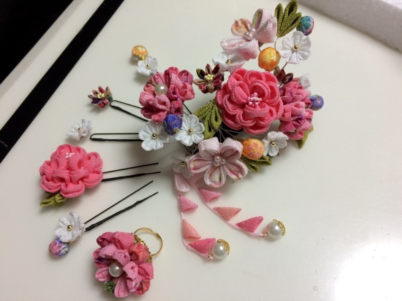 成人式 つまみ細工セット かんざし 紅梅 グラデーション 振袖 着物 髪
