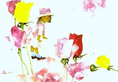 いわさきちひろ絵画　バラにかくれる子ども いわさきちひろ絵画 バラにかくれる子ども - メルカリ