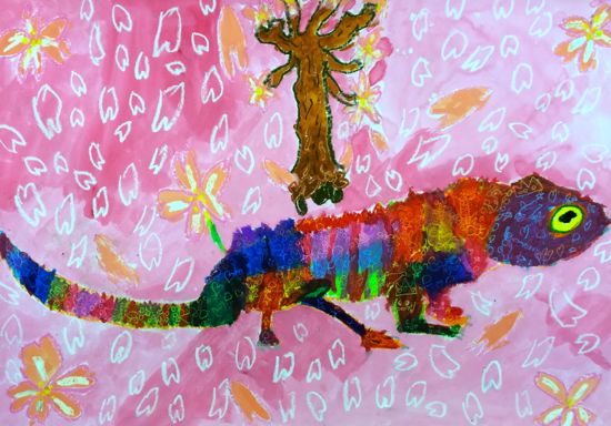 15 04 カメレオンの絵 アトリエciel 子供絵画造形教室