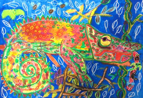 15 04 カメレオンの絵 アトリエciel 子供絵画造形教室