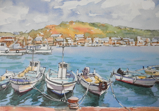 日生漁港 岡山 : tedkimotoの水彩画