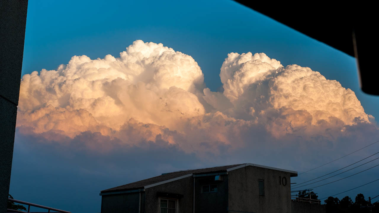 夕暮れの入道雲 猫と夕焼け 夕暮れの入道雲 猫と夕焼け