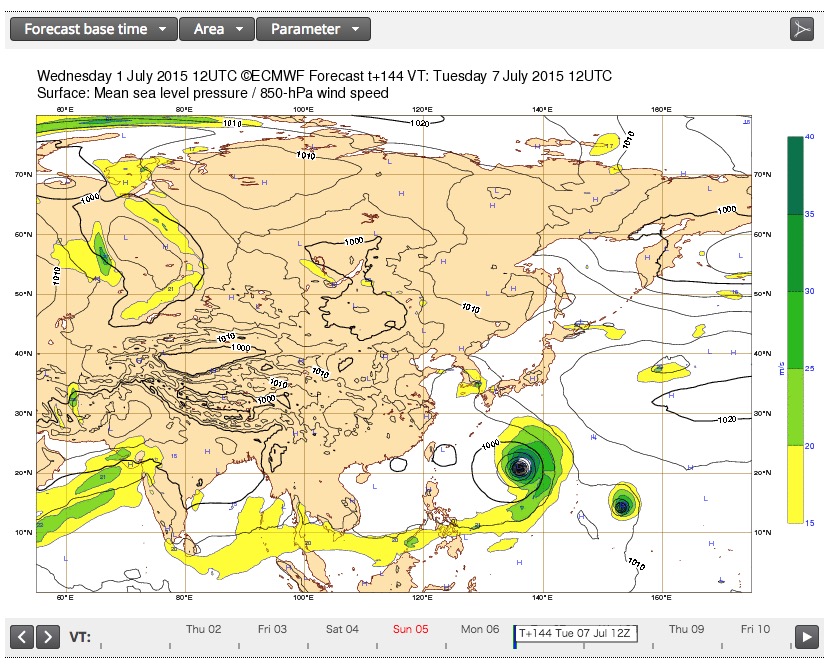 ヨーロッパ中期予報センター Ecmwf の台風9号 10号の予想進路図 沖縄の風