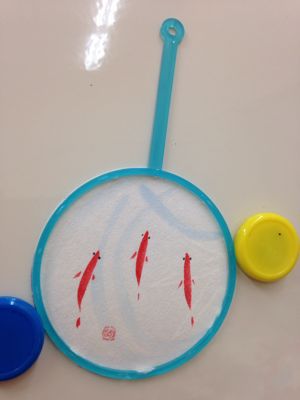 夏の絵手紙工作教室。朝顔、金魚、蚊遣り豚♪_e0136066_1832681.jpg