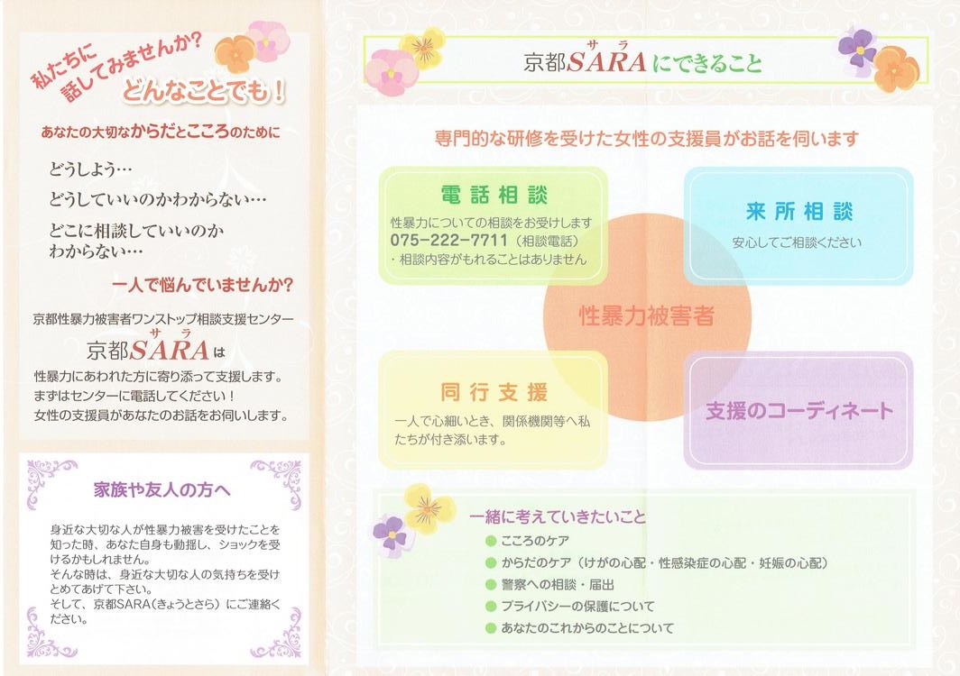 京都SARA(京都性暴力被害者ワンストップ相談支援センター)リーフレットができました。_f0068517_13282680.jpg