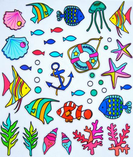 海の生き物のステンドグラス風ステッカー ダリア日記帳