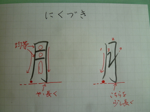 おもな部首の書きかた その14 にくづき きれいな字を書くひとになる