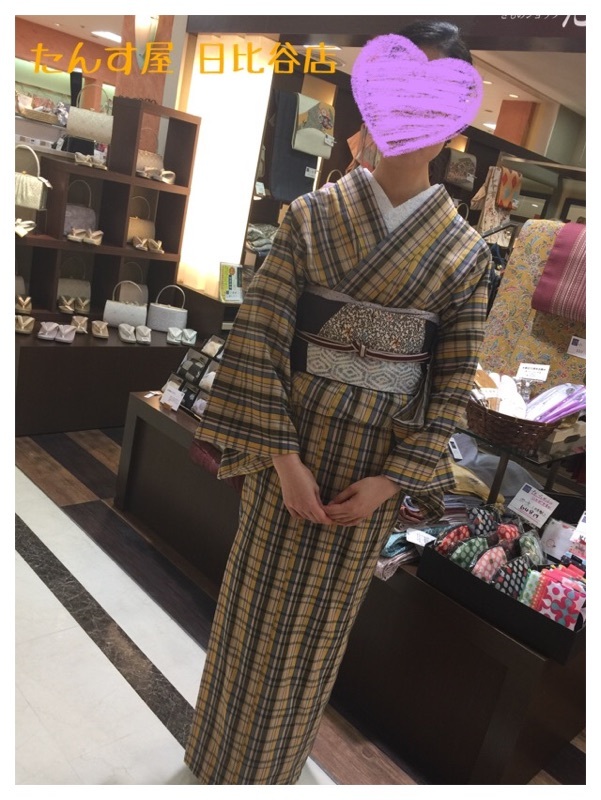 お客様コーデ 格子柄伊勢木綿がとてもお似合いです 東銀座駅3分 きもの Old New たんす屋東銀座店