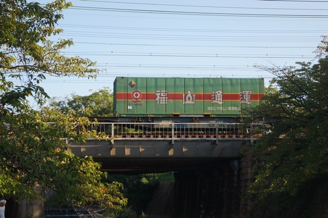 藤田八束の鉄道写真:鉄橋を渡る貨物列車「桃太郎」を夙川公園にて_d0181492_22355928.jpg