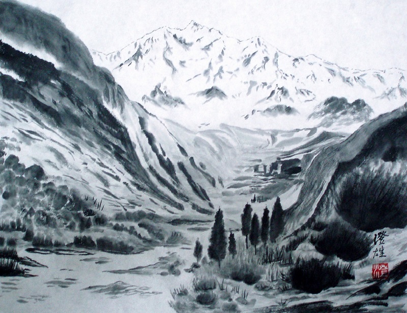 ラカポシ山 パキスタン 墨絵 澄爺ちゃんの趣味っぱい ３