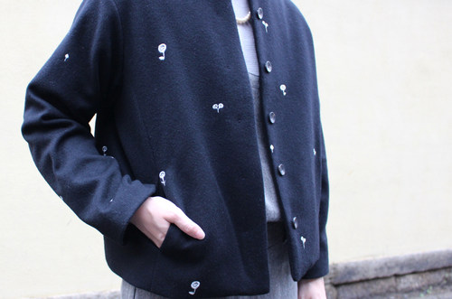 atelier naruse ノーカラーウール刺繍ジャケット nohara atelier