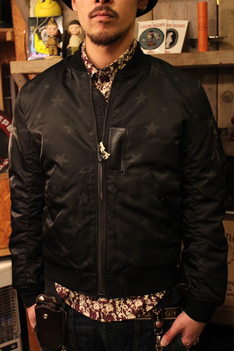 ジャケット・アウター CALEE Allover star pattern MA-1 ALLOVER STAR PATTERN MA-1 TYPE FLIGHT JACKET【BLACK