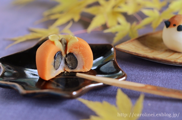 柿と雀の練りきり　　Homemade Nerikiri-persimmon & sparrow_d0025294_19161957.jpg