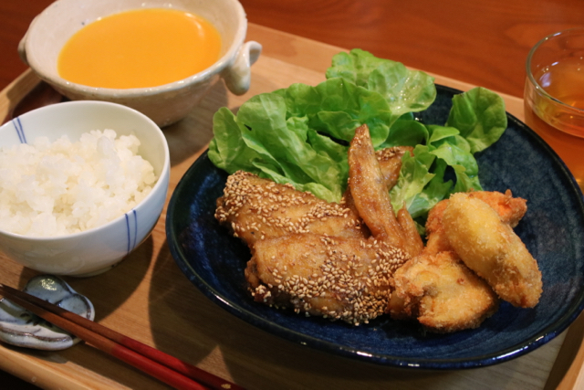 アボカドオリーブ葱おかか醤油。かぼちゃのスープ。_f0348831_07471408.jpg