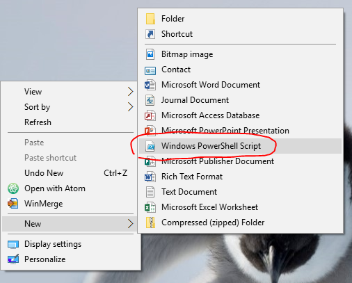 Windows のエクスプローラー右クリックからの「新規作成」メニュー項目に .ps1 ファイルを出現させる_d0079457_2121547.png