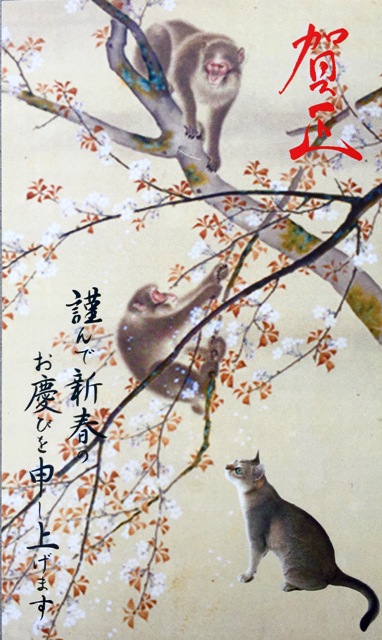 謹賀新年♪ 新年のご挨拶は「猿の桜図」を眺めるディアモンから♪_a0138976_1459156.jpg