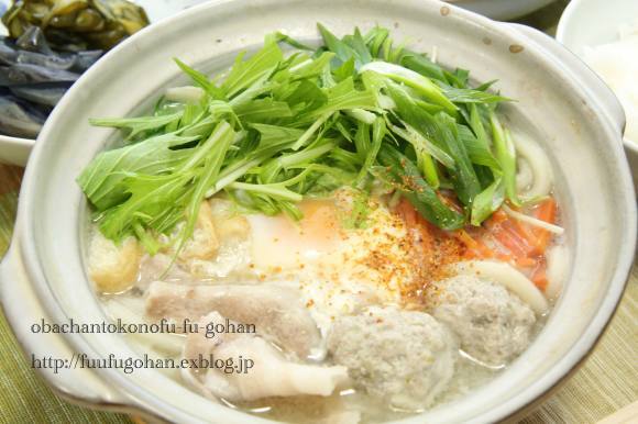 京野菜で豆乳鍋&鍋焼うどんの朝食_c0326245_11494509.jpg