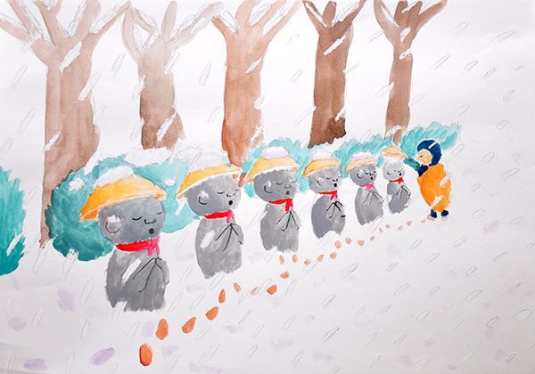 児童画クラス冬のお話絵 かさじぞう を描こう 大阪の絵画教室 アトリエｔｏｄａｙ