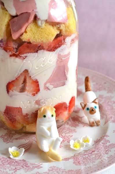 猫の日に、猫と苺のメイソンジャースイーツ　　Homemade Cat & Strawberry Mason Jar cake for Japanese Cat Day_d0025294_19221948.jpg