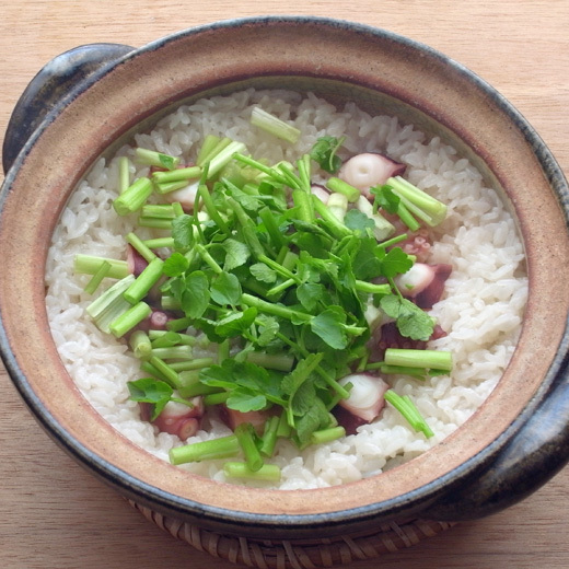 たことセリのご飯_a0118345_20414217.jpg