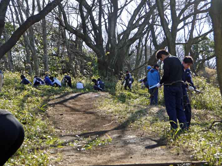 岩瀬中学校３年生１４０人と六国見山手入れでコラボ３・２_c0014967_11374682.jpg