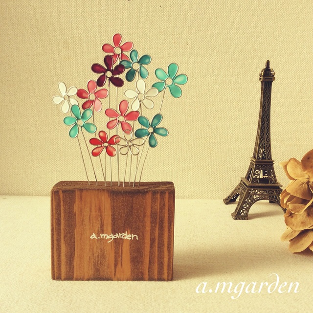 ワイヤー花束と木製ボックス A Mgarden