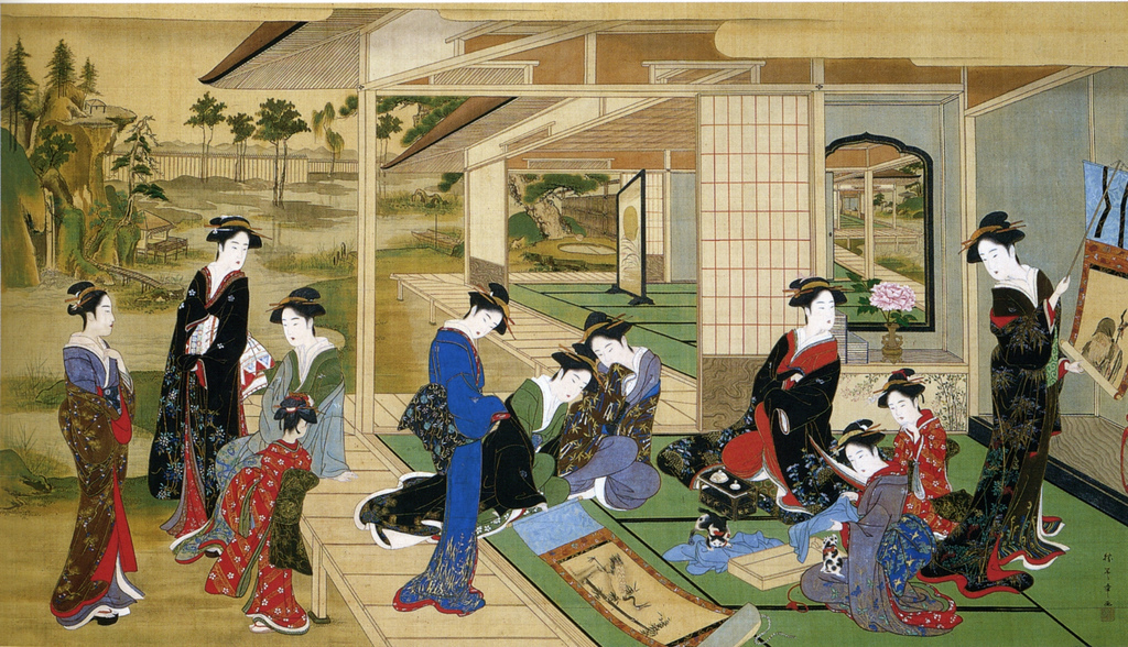 勝川春章と肉筆美人画 <みやび>の女性像 出光美術館 : 川沿いの