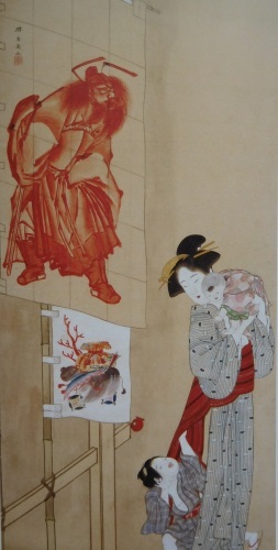 勝川春章と肉筆美人画 <みやび>の女性像 出光美術館 : 川沿いの