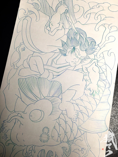 鬼若丸の鯉退治 兵庫県 神戸 明石 タトゥー 肌絵屋 福助