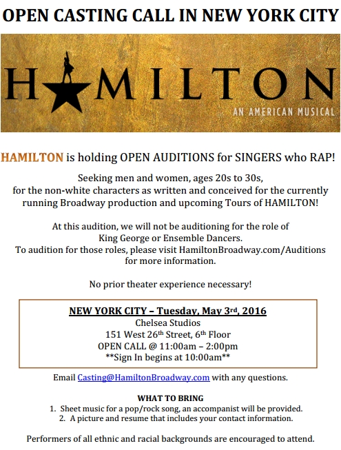 君も超人気ミュージカル、『ハミルトン』の舞台に立てるかも?! open auditions for singers who rap_b0007805_11542.jpg