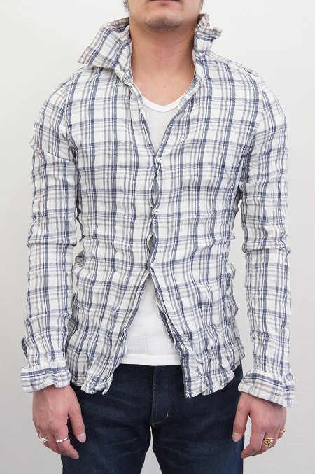 ジュラルミンボタンを取り入れた新シリーズ！【junhashimoto】【ジュンハシモト】1060000009 WRINKLES CHECK SHIRT☆そして、ステーキ。_b0108653_20510270.jpg