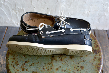 Italian leather black deck shoes 26cm dead stock_f0226051_15153161.jpg