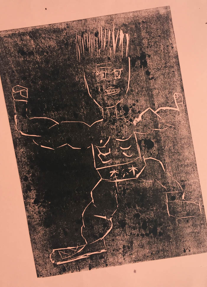 木版画〜力強いをテーマに〜4年・4 : かたちと いろの おまつり
