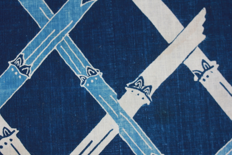 古布 木綿 筒描き 藍染め Japanese Antique Textile Tsutsugaki