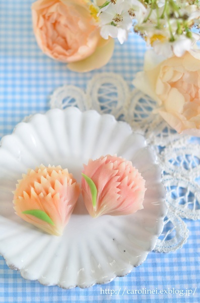 母の日のカーネーション練りきり　　Homemade Carnation Nerikiri on Mother\'s Day_d0025294_19361200.jpg