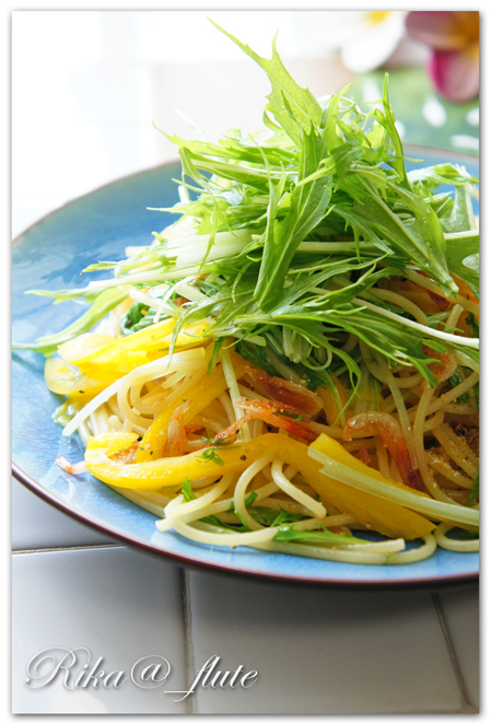 水菜と桜海老の畑のおだしパスタ_c0103827_14584273.jpg