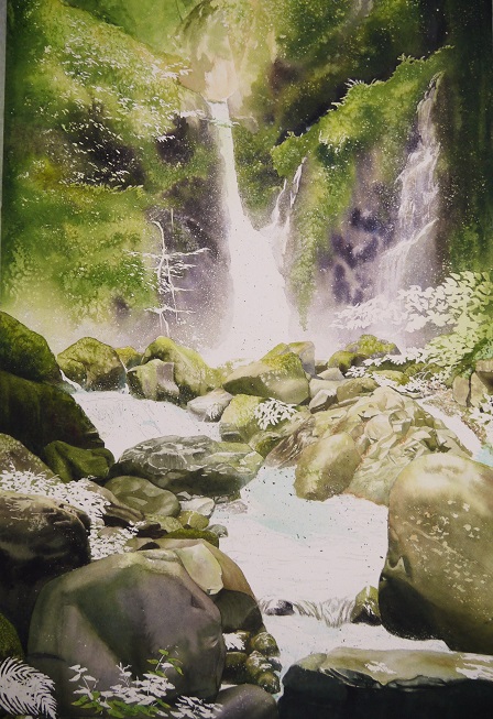 日光裏見の滝の過程 : 小林啓子水彩画の部屋