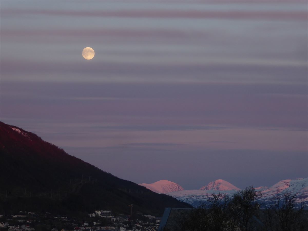 北極圏で見る白夜の満月 ノルウェー北極圏の街へ