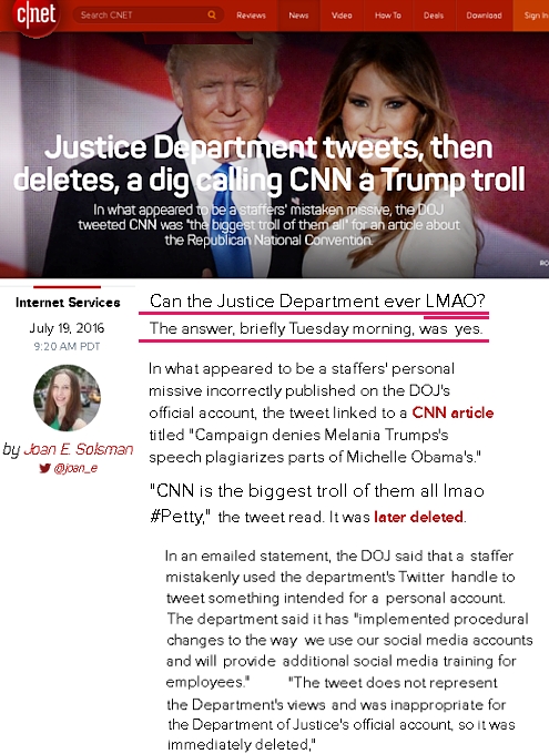 トランプ夫人のスピーチ盗用騒動に、米司法省「お尻が取れちゃうくらい大爆笑」とツイート_b0007805_21192855.jpg
