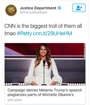 トランプ夫人のスピーチ盗用騒動に、米司法省「お尻が取れちゃうくらい大爆笑」とツイート_b0007805_21195692.jpg