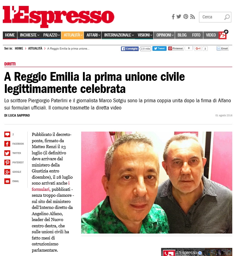 同性カップルようやく法的承認、イタリア各地で相次ぐゲイカップル愛と喜びのシビル・ユニオン式_f0234936_545913.jpg