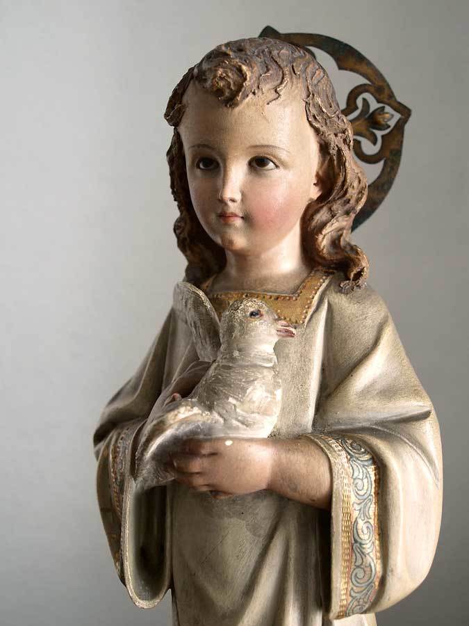 希少 白鳩を抱く幼子イエス少年 キリスト像 置物 インテリア