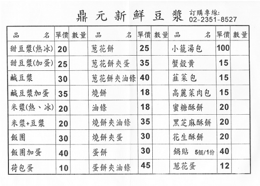 台北・鼎元豆漿のメニュー*一覧。_a0207624_12585550.jpg