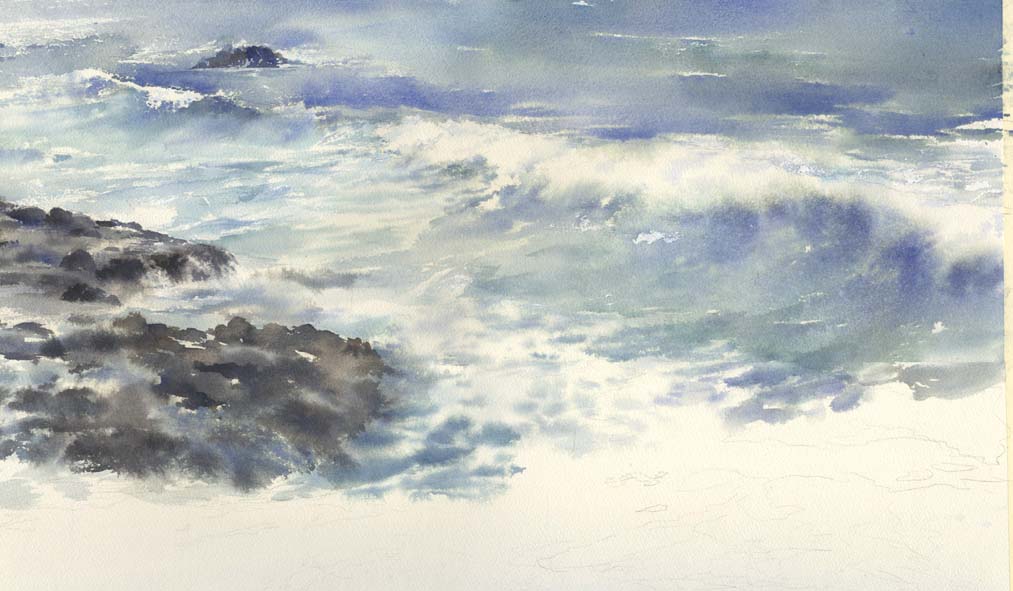 海 水彩画 途中_f0176370_16585165.jpg