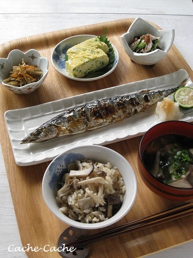 秋刀魚の塩焼きと、きのこの炊き込みご飯など・・・ - キッチンで猫と・・・