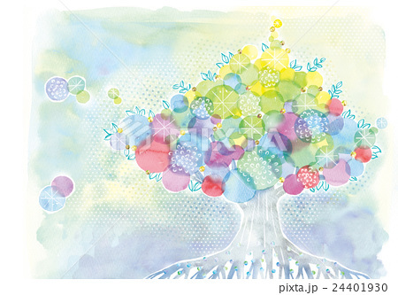 カラフルな木と虹のイラスト アトリエ Chica